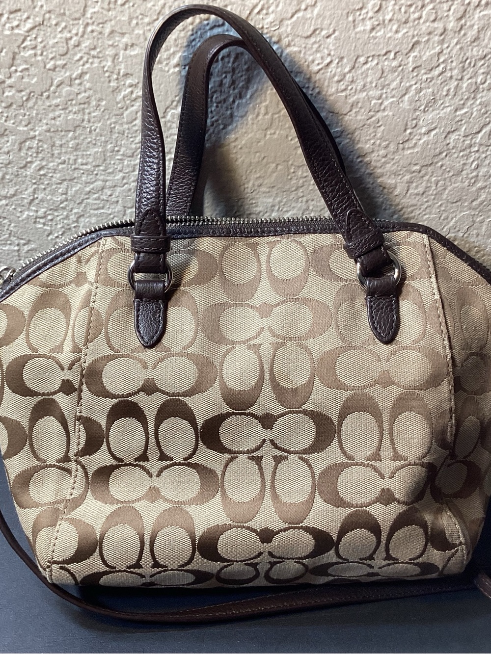 Coach Beige and Brown Signature Canvas Satchel w/dust bag. - Picture 5 of 10